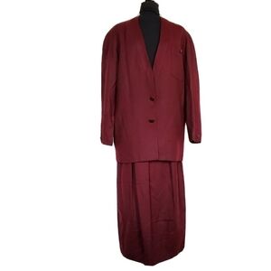 80s Christian Dior Maroon Wool Maxi Skirt Suit